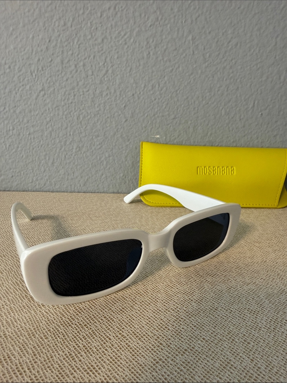 White Rectangular Sunglasses w/ Protective Case